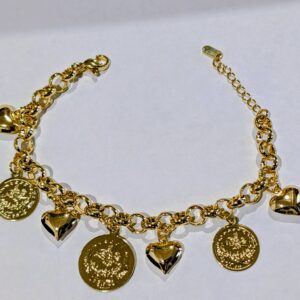 Elegant gold bracelet with dangling charms