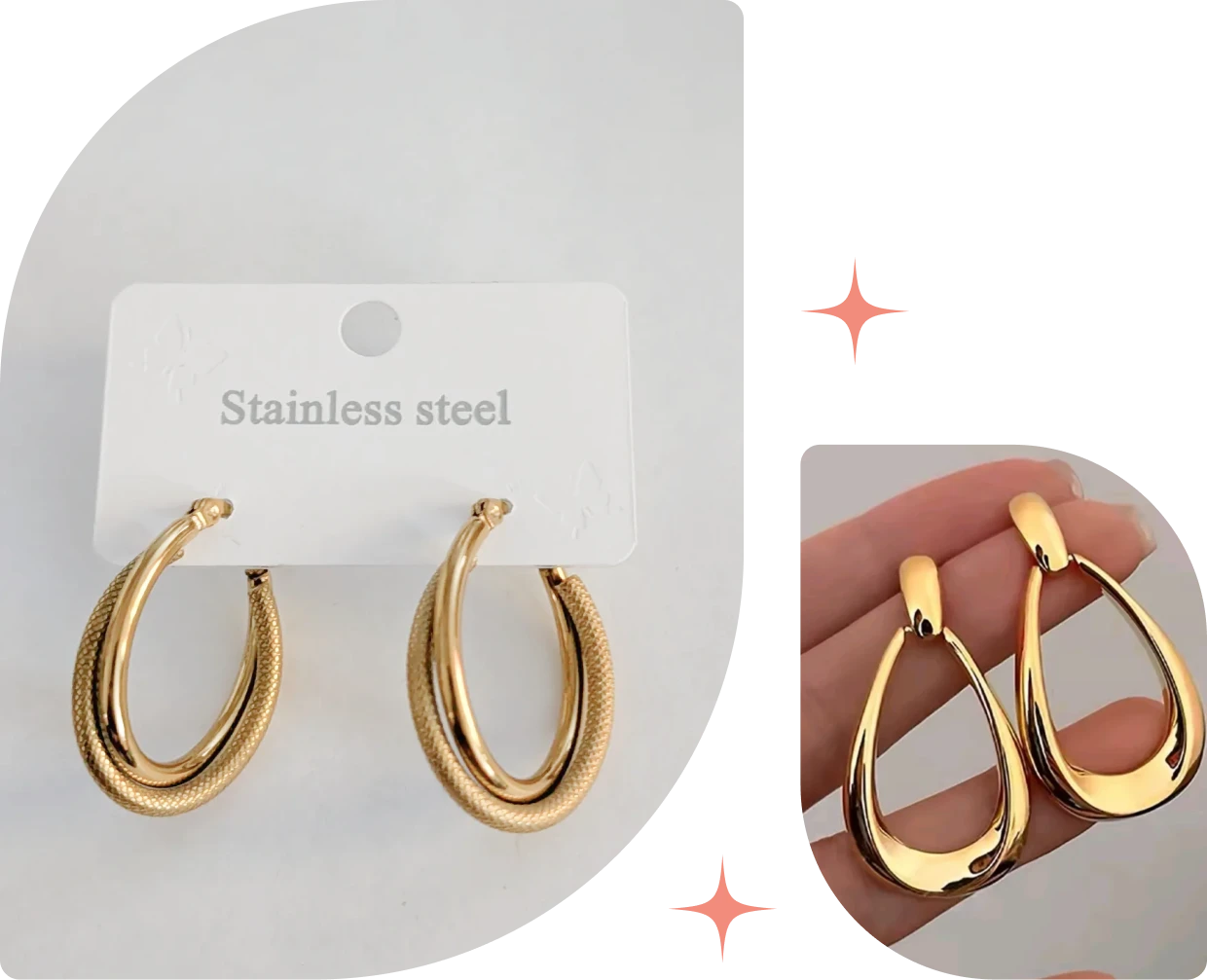 Stainless steel earrings close-up view